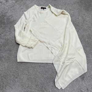 Nancy O'dell Acrylic Pullover Sweater Womens Medium Ivory Crew Neck Asymmetrical